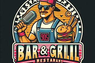 design high quality restaurant bar and grill mascot logo with t shirt design