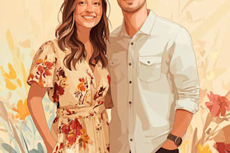 draw flat minimalist wedding couple portrait from photo