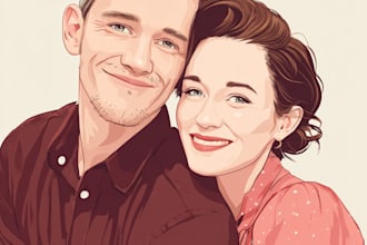 custom couple portrait romantic artistic illustration