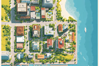 make 2d realistic isometric map illustration vector map design tour map city map