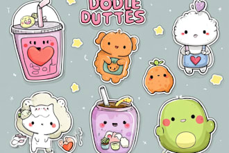 draw cute kawaii doodles, stickers illustrations