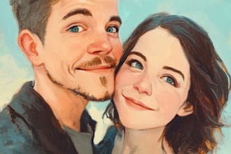 custom couple portrait romantic artistic illustration