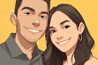 draw flat minimalist wedding couple portrait from photo