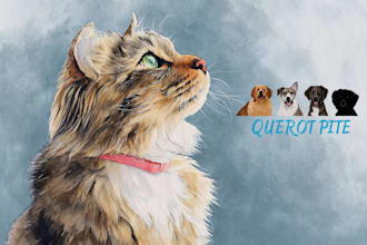 do realistic watercolor portrait of  animal, pet, cat, dog