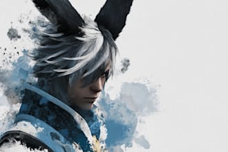 draw digital watercolor ffxiv character art or furry art