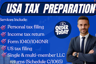 prepare USA tax return form 1040, 1040nr, 1120, 1120s