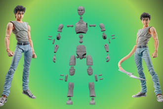 create articulated action figure, bjd toy joints and cut for printing, animation