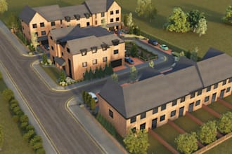 buildup urban development project, site layout render, cgi driveway,skp exterior