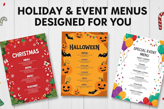 design seasonal holiday menus for christmas, halloween and special events
