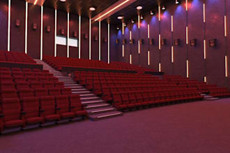deliver realistic 3d auditorium interior,8k stage lighten,hall way,vectors work