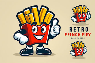 create retro french fries mascot character logo for you in one day