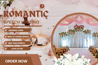 write romantic speech or vows for wedding, maid of honor speech, best man speech