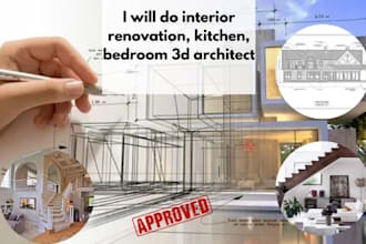 do interior renovation, kitchen, and bedroom 3d architect