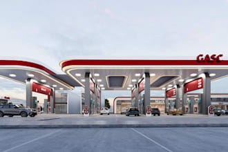 redesign 3d gas station exterior, petrol dealership,fuel station,minimart render