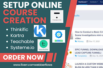 setup online course creation thinkific teachable kartra systeme io website