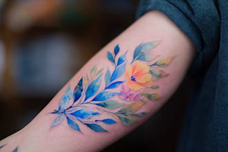design an abstract watercolor floral tattoo for you