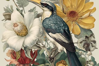 create digital drawings of botanical, animals and birds