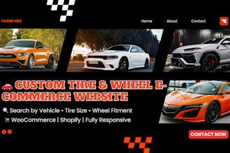 build tyre tire store website, search by tire and vehicle filter, wheel size