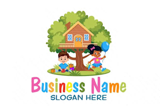 do unique kids,baby,bounce house, children, day care, kids candy logo for you