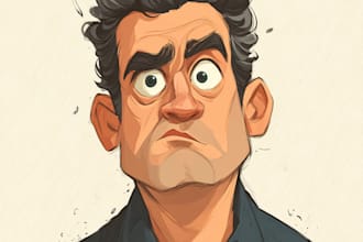 draw funny cartoon character, caricature, logo, portrait