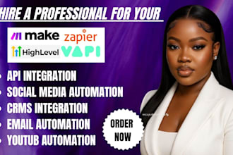 setup make com automations, gohighlevel workflows, and zapier integrations