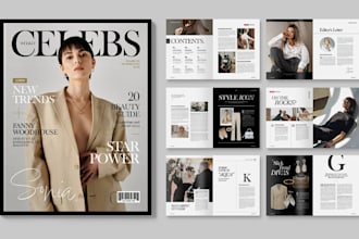 design magazine ads cover, catalog newsletter interior, magazine layout lookbook