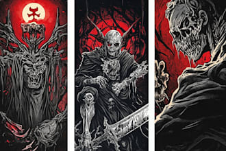 create dark fantasy art illustration for albums cover, merch, tattoo