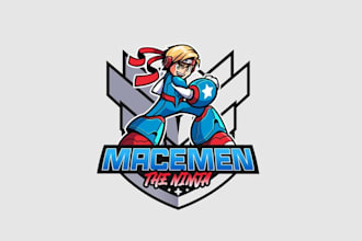 design kick butt maceman ninja warrior logo