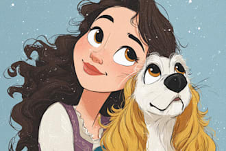 draw your cute pet into disney cartoon portrait style