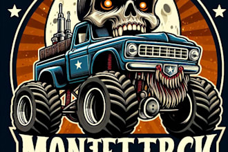 design high quality monster truck vintage logo with t shirt design