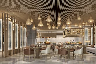 redesign and create 3d restaurant, cafe, bar, lounge and coffee shop interiors