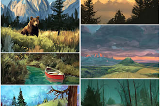 create freehand digital nature and landscape paintings