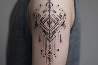 draw a geometric fine line graphic tattoo design