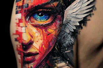 create colorful custom tattoo design, tattoo sleeve