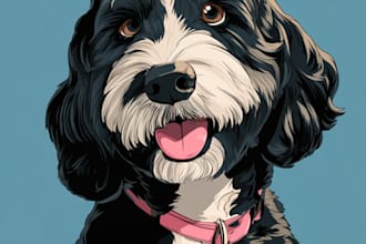 do custom pet cartoon portrait dog cat animal illustration