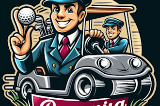 design high quality golf cart mascot logo with t shirt design