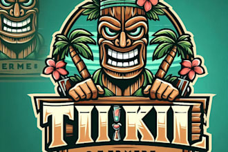 design high quality tiki bar vintage logo with t shirt design