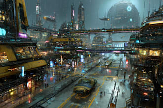 do futuristic cyberpunk city and sci fi concept art