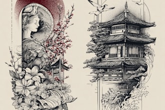 design professional japanese, asian style tattoo design