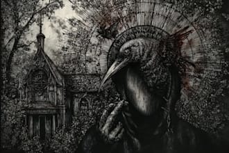 create a dark art illustration for album covers and more