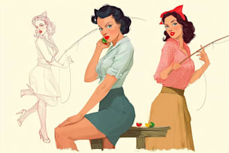 create a retro vintage pinup girl illustration