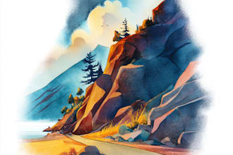 paint a watercolor and gouache landscape illustration