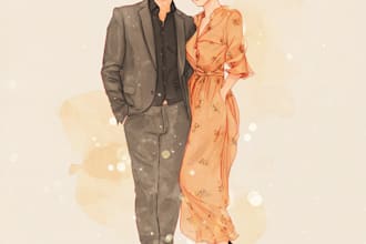 illustrate a romantic couple portrait in digital art style