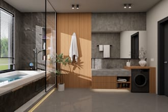 design and decorate bathroom interior in 3d and render