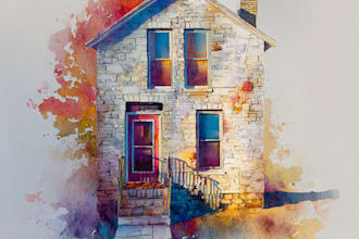 create house and building photo into watercolor art