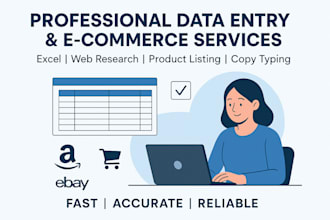 do data entry, e commerce product listing and web research