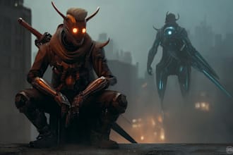 create scifi, cyberpunk, fantasy concept art illustration