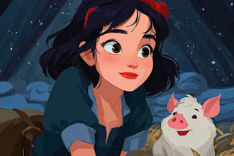 draw a magical illustration, cartoon, and portrait illustration in disney style
