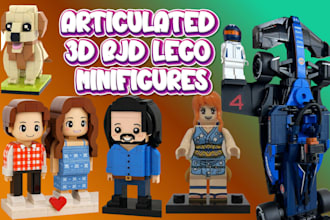 create custom 3d lego model, 3d lego minifigure, articulated bjd lego toy design