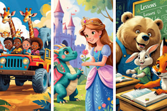 draw cute and whimsical storybook illustrations for kids